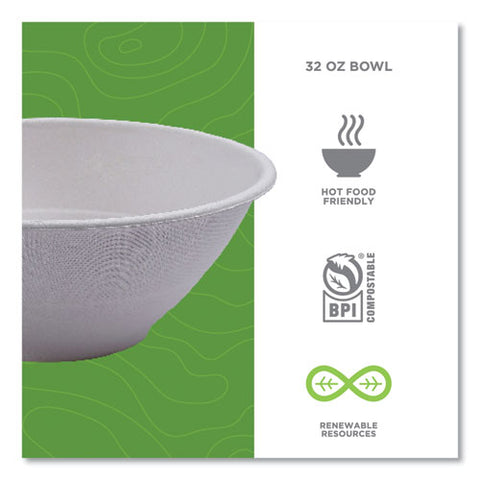 Vanguard Renewable And Compostable Sugarcane Bowls, 32 Oz, White, 400/carton