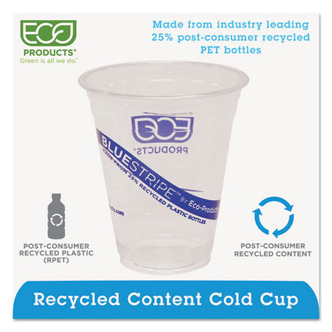 Bluestripe 25% Recycled Content Cold Cups, 12 Oz, Clear/blue, 50/pack, 20 Packs/carton