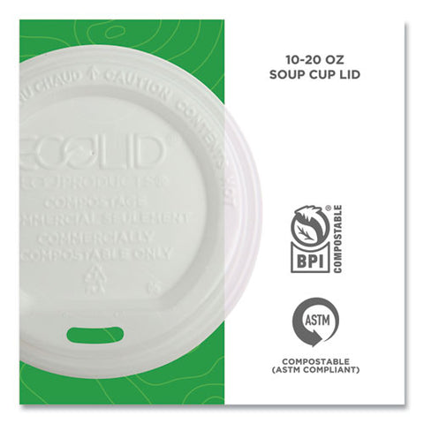 Ecolid Renewable/compostable Hot Cup Lid, Pla, Fits 10 Oz To 20 Oz Hot Cups, 50/pack, 16 Packs/carton