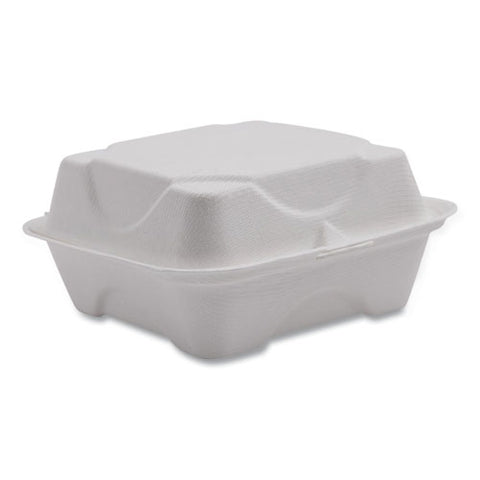 Vanguard Renewable And Compostable Sugarcane Clamshells, 6 X 6 X 3, White, 500/carton