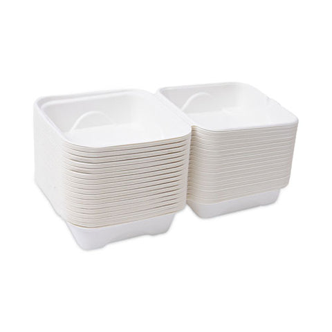 Molded Fiber Hinged Clamshell Containers, 6 X 6 X 3, White, Sugarcane, 50/pack, 10 Packs/carton