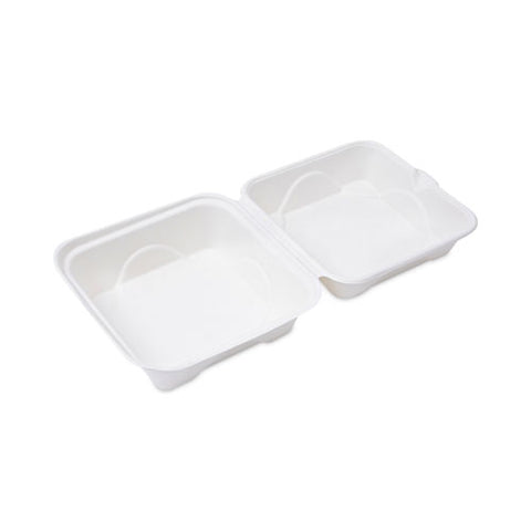 Molded Fiber Hinged Clamshell Containers, 6 X 6 X 3, White, Sugarcane, 50/pack, 10 Packs/carton