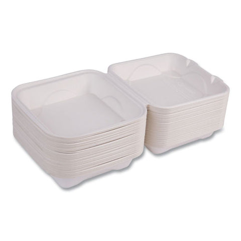 Vanguard Renewable And Compostable Sugarcane Clamshells, 1-compartment, 8 X 8 X 3, White, 200/carton