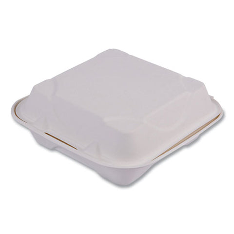 Vanguard Renewable And Compostable Sugarcane Clamshells, 1-compartment, 8 X 8 X 3, White, 200/carton