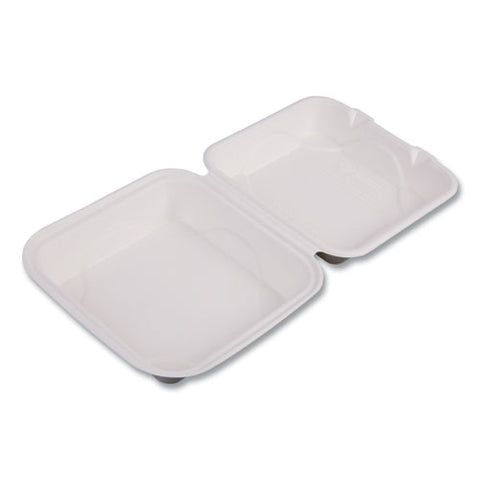 Molded Fiber Hinged Clamshell Containers, 8 X 8 X 3, White, Sugarcane, 200/carton