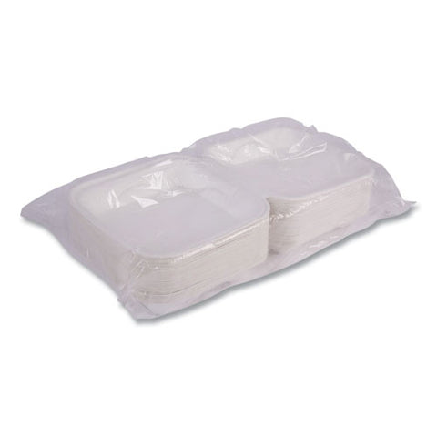 Vanguard Renewable And Compostable Sugarcane Clamshells, 1-compartment, 9 X 9 X 3, White, 200/carton