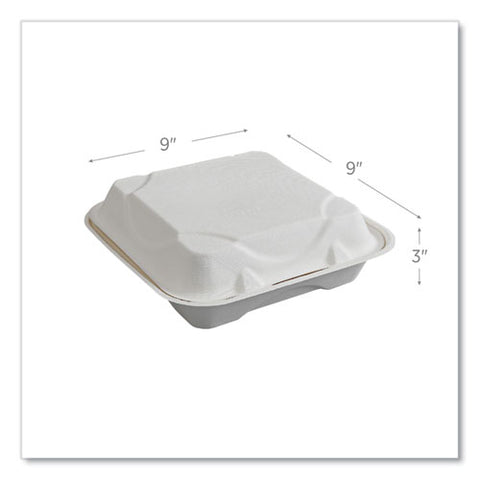 Vanguard Renewable And Compostable Sugarcane Clamshells, 1-compartment, 9 X 9 X 3, White, 200/carton