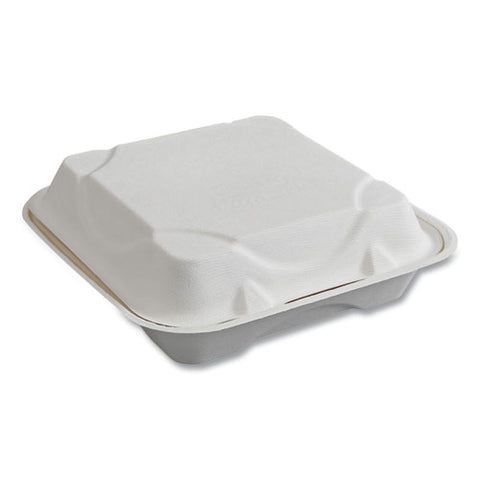 Vanguard Renewable And Compostable Sugarcane Clamshells, 1-compartment, 9 X 9 X 3, White, 200/carton