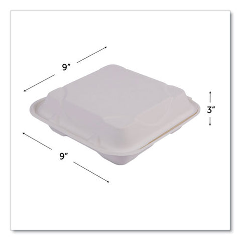 Vanguard Renewable And Compostable Sugarcane Clamshells, 3-compartment, 9 X 9 X 3, White, 200/carton