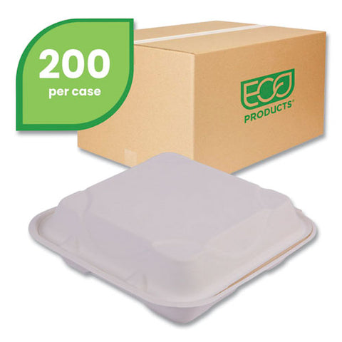 Vanguard Renewable And Compostable Sugarcane Clamshells, 3-compartment, 9 X 9 X 3, White, 200/carton