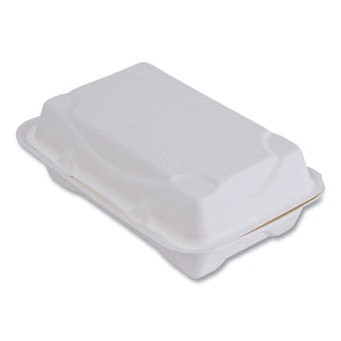 Vanguard Renewable And Compostable Sugarcane Clamshells, 1-compartment, 9 X 6 X 3, White, 250/carton