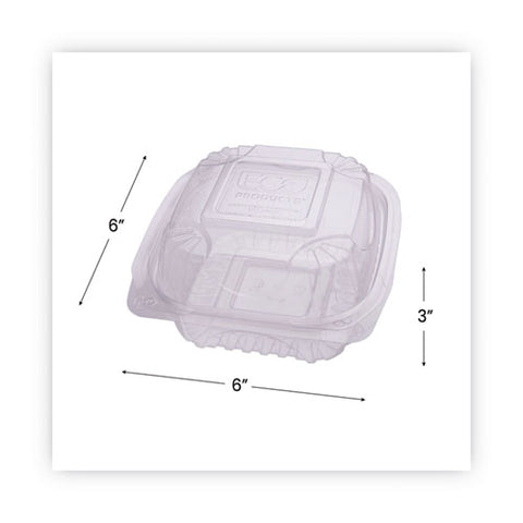 Renewable And Compostable Clear Clamshell Hinged Food Containers, 6 X 6 X 3, Plastic, 80/pack, 3 Packs/carton