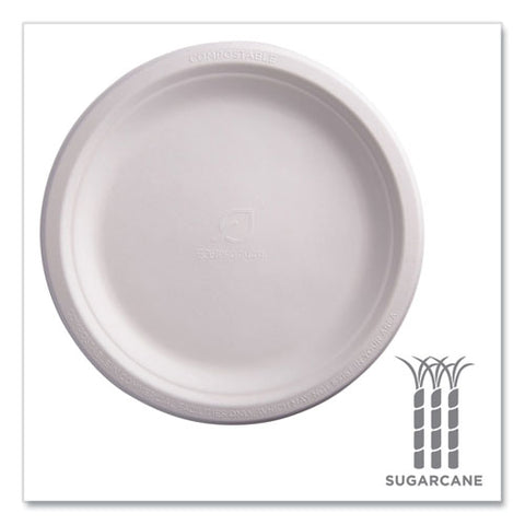 Vanguard Renewable And Compostable Sugarcane Plates, 9" Dia, White, 500/carton