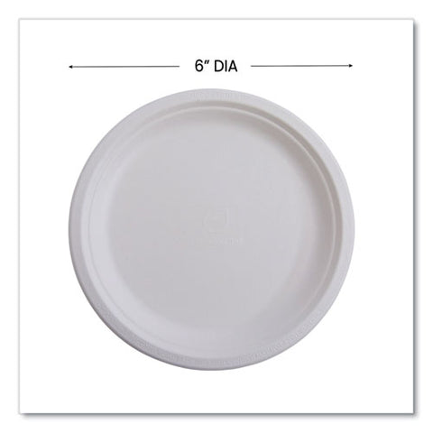 Renewable Molded Fiber Plates, 6" Dia, Natural White, 1,000/carton