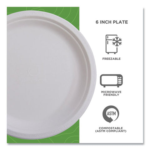 Vanguard Renewable And Compostable Sugarcane Plates, 6" Dia, White, 1,000/carton