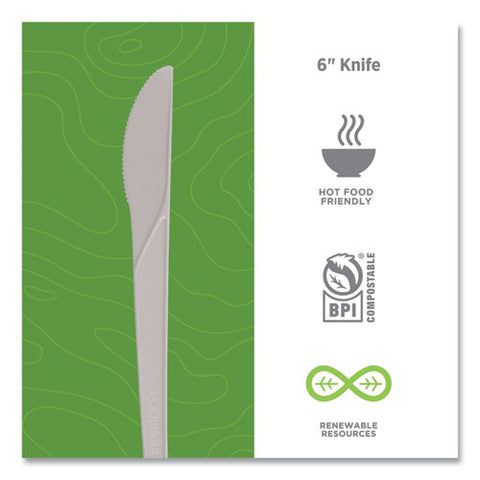 Plantware Compostable Cutlery, Knife, 6", Pearl White, 50/pack, 20 Pack/carton