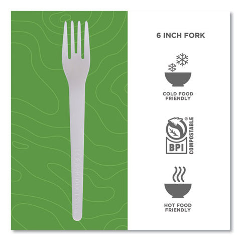 Plantware Compostable Cutlery, Fork, 6", Pearl White, 50/pack, 20 Pack/carton