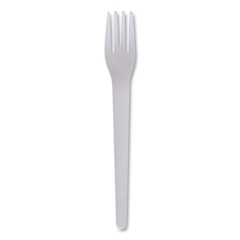 Plantware Compostable Cutlery, Fork, Plastic, Pearl White, 50/pack, 20 Packs/carton