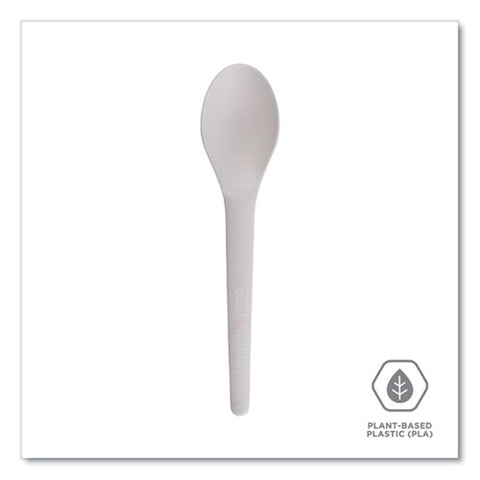 Plantware Compostable Cutlery, Spoon, 6", White, 1,000/carton