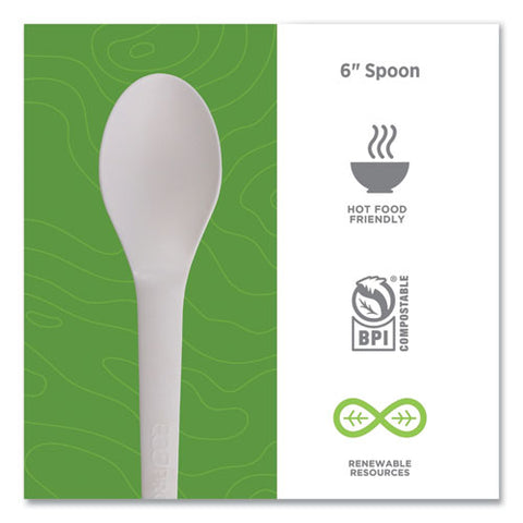 Plantware Compostable Cutlery, Spoon, 6", Pearl White, 50/pack, 20 Pack/carton