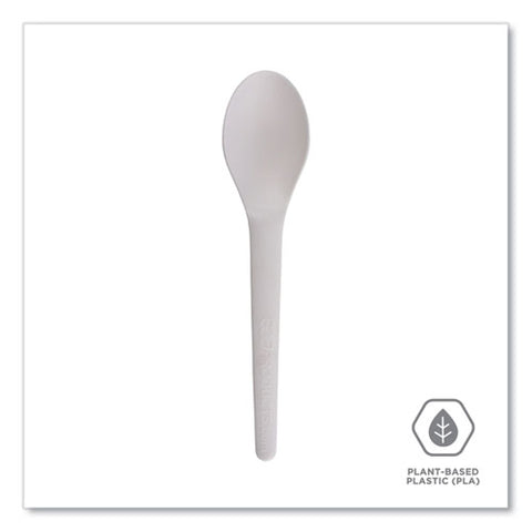 Plantware Compostable Cutlery, Spoon, 6", Pearl White, 50/pack, 20 Pack/carton