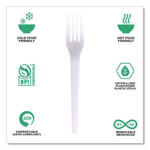 Plantware Cpla Cutlery, Individually Wrapped, Fork, White, 1,000/carton