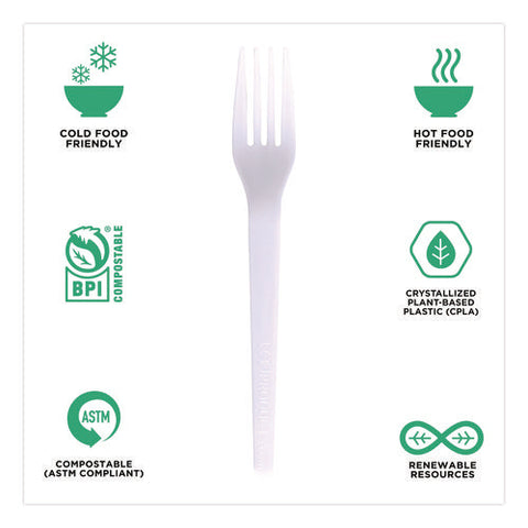 Plantware Cpla Cutlery, Fork, White, 1,000/carton