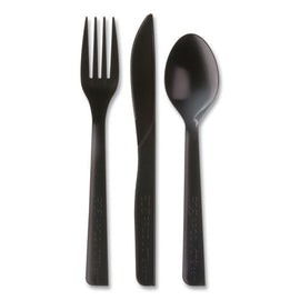 100% Recycled Content Cutlery Kit, Fork/knife/soup Spoon/teaspoon6", Black, 250 Kits/carton