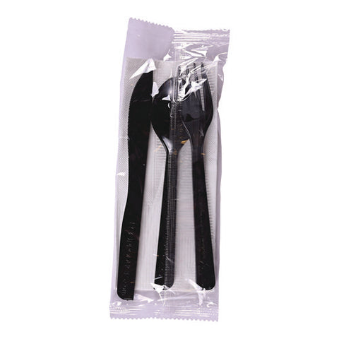 100% Recycled Content Cutlery Kit, Fork/knife/soup Spoon/teaspoon6", Black, 250 Kits/carton