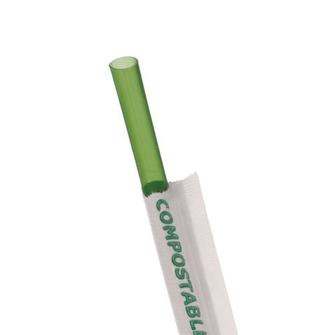 Wrapped Straw, 7.75", Green, Plastic, 9,600/carton