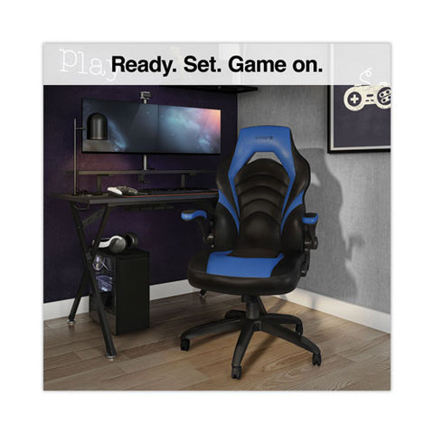 Vortex Bonded Leather Gaming Chair, Supports Up To 301 Lbs, 17.9" To 21.6" Seat Height, Blue/black, Black Base