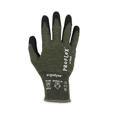 Proflex 7042 Ansi A4 Nitrile-coated Cr Gloves, Green, Small, Pair