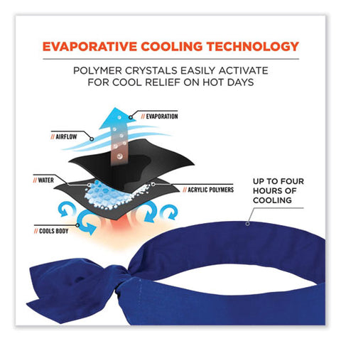 Chill-its 6700 Cooling Bandana Polymer Tie Headband, One Size Fits Most, Solid Blue