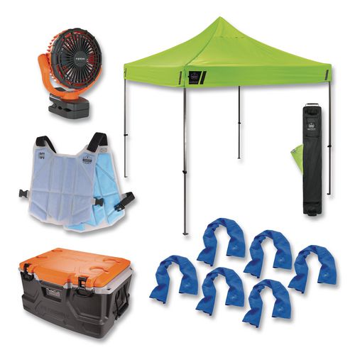 Chill-its 6672 Heat Stress Prevention And Recovery Station Kit, Pop-up Tent, 48-qt Cooler, Fan, Vest, 6 Towels