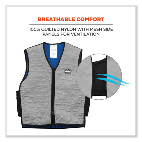 Chill-its 6665 Embedded Polymer Cooling Vest With Zipper, Nylon/polymer, Medium, Gray