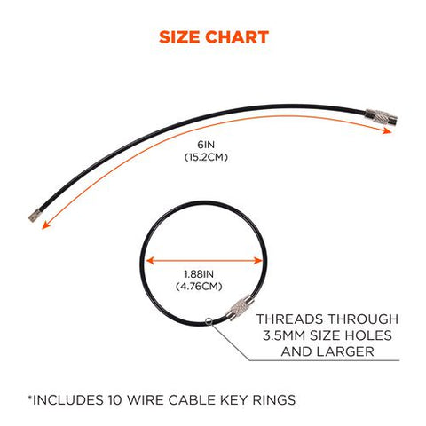 Arsenal 5719 Wire Cable Key Ring, 1.88" Dia, Iron, Black, 10/pack