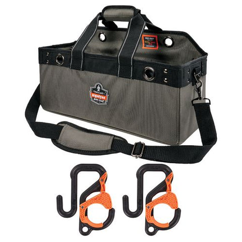 Arsenal 5846 Bucket Truck Tool Bag, Locking Aerial Bucket Hooks, 11 Compartments/5 Grommets, 18x7.5x7.5, Gray