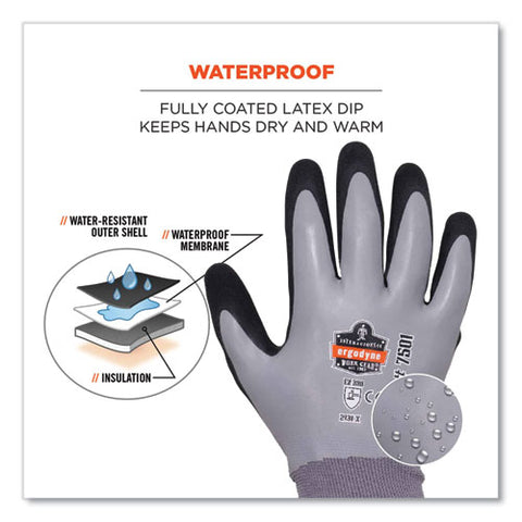 Proflex 7501 Coated Waterproof Winter Gloves, Gray, Small, Pair