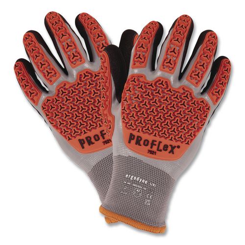 Proflex 7521 Thermal Coated Impact-resistant Gloves, En388:2131x, 7.5" Long, 3x-large (12), Gray/black/orange, Pair