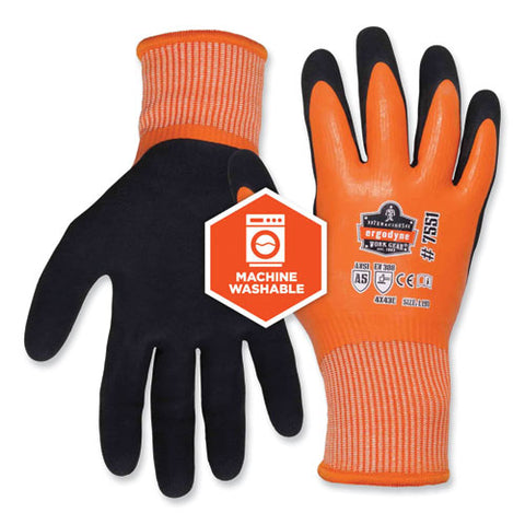 Proflex 7551 Ansi A5 Coated Waterproof Cr Gloves, Orange, Medium, Pair