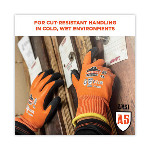 Proflex 7551 Ansi A5 Coated Waterproof Cr Gloves, Orange, Large, Pair