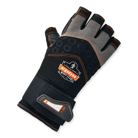 Proflex 910 Half-finger Impact Gloves + Wrist Support, Black, Medium, Pair