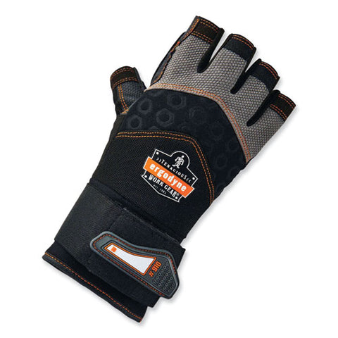 Proflex 910 Half-finger Impact Gloves + Wrist Support, Black, Large, Pair