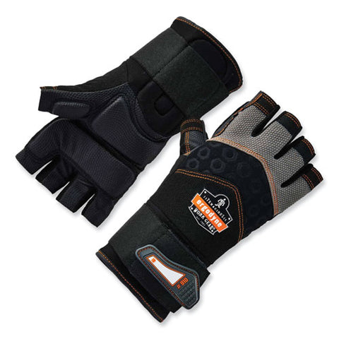 Proflex 910 Half-finger Impact Gloves + Wrist Support, Black, 2x-large, Pair