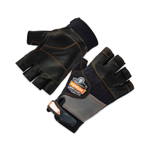 Proflex 901 Half-finger Leather Impact Gloves, Black, Large, Pair