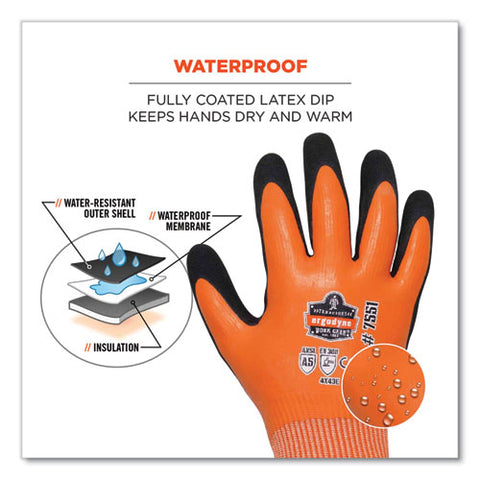 Proflex 7551-case Ansi A5 Coated Waterproof Cr Gloves, Orange, 2x-large, 144 Pairs/carton