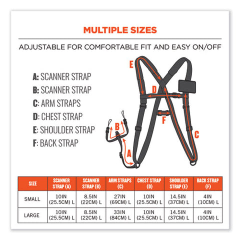 Squids 3138 Padded Barcode Scanner Lanyard Harness, 27" Arm Straps, 18.5" Lanyard, Black/orange/gray