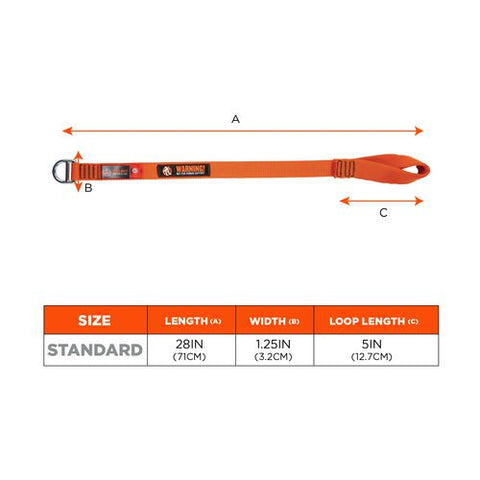 Squids 3177 Anchor Choke Strap For Tool Tethering, 60 Lb Max Safe Working Capacity, 28" Long, Orange