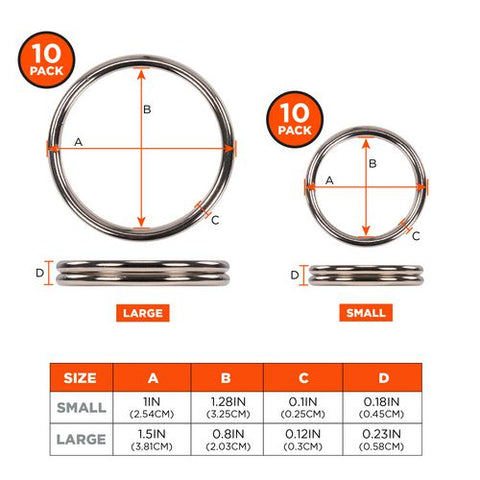 Squids 3785 Split Ring Tool Attachment, 2 Lb Max Working Capacity, 1.5" Dia, Silver, 10/pack