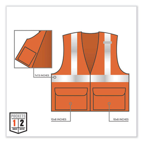 Glowear 8220z Class 2 Standard Mesh Zipper Vest, Polyester, 4x-large/5x-large, Orange